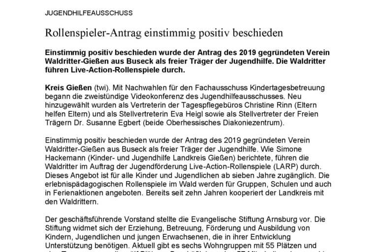 Rollenspieler-Antrag einstimmig positiv beschieden