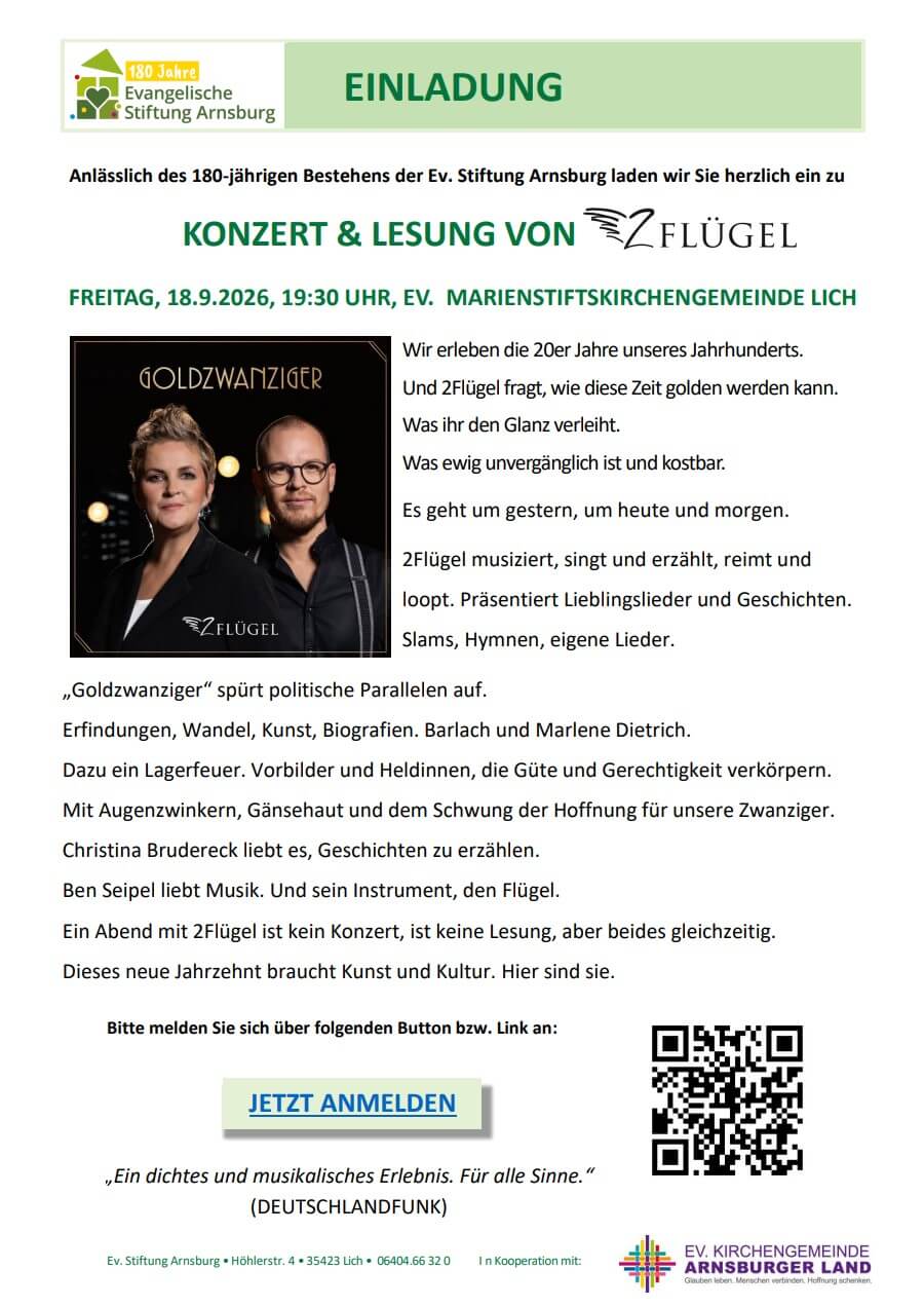 Konzert & Lesung von 2 Flügel Freitag 18.09.2026